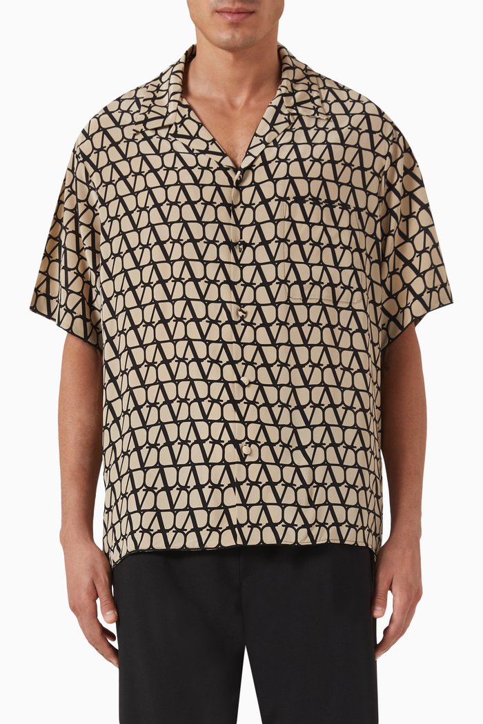 Valentino Toile Iconographe Print Shirt in Silk, Black