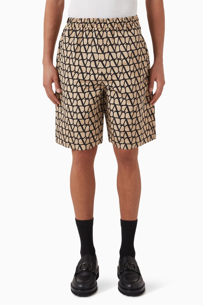 Valentino Toile Iconographe Print Bermuda Shorts in Silk Faille, Black