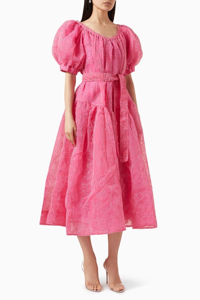 

Evangeline Cornelli Midi Dress in Organza, Pink