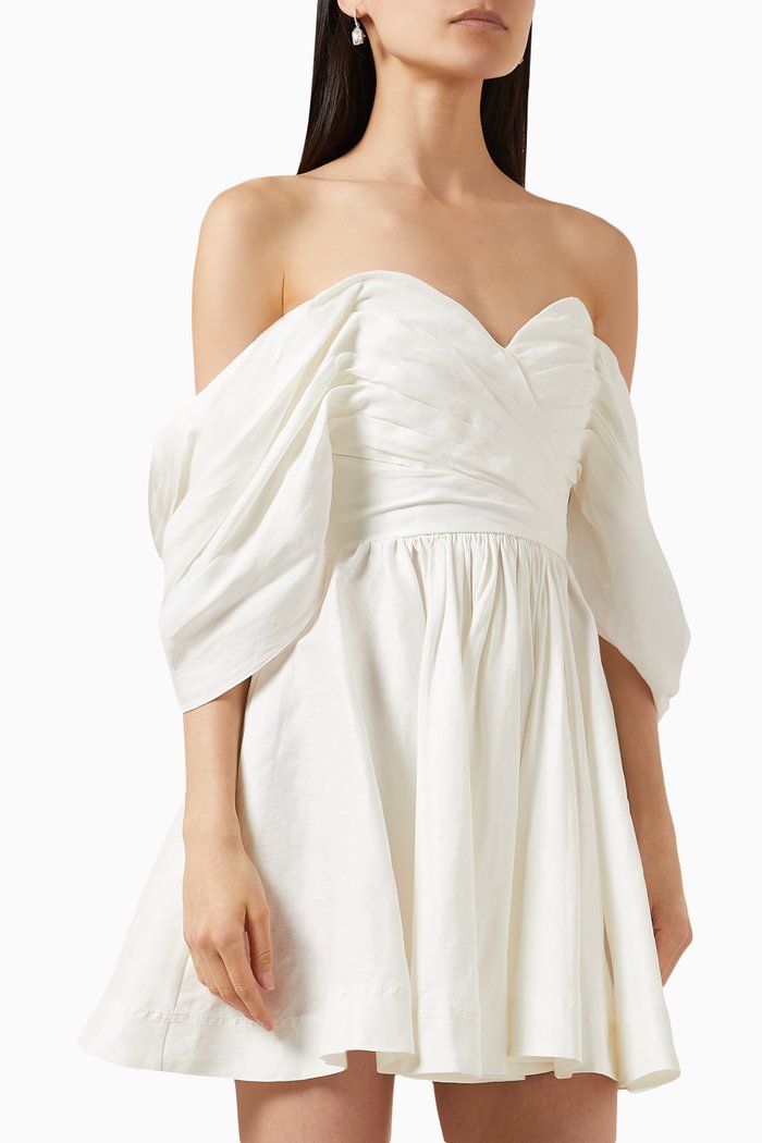

Zorina Sweetheart Mini Dress in Linen Blend, White