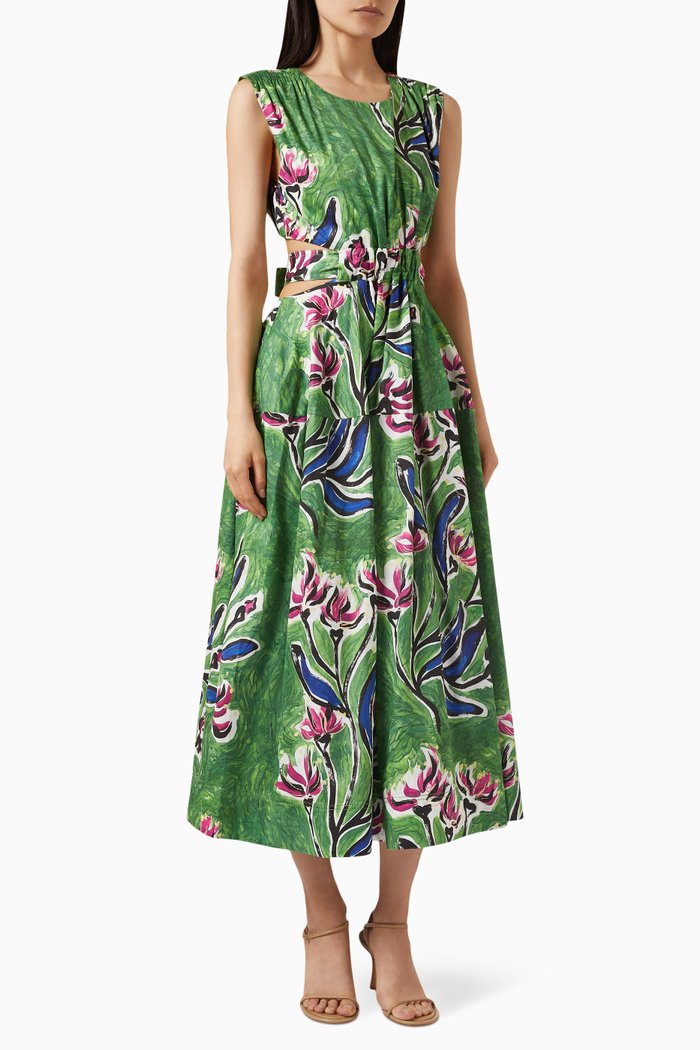 

Zorina Tie Midi Dress in Poplin, Green