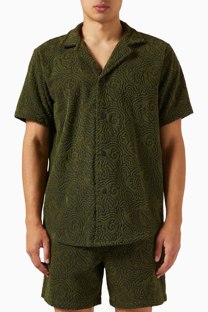 

Squiggle Cuba Shirt in Cotton Terry, Green