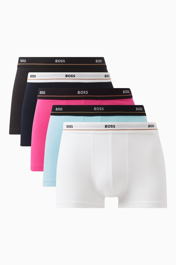 Essential Logo Trunks in Cotton Stretch, Set of 5, Multicolour