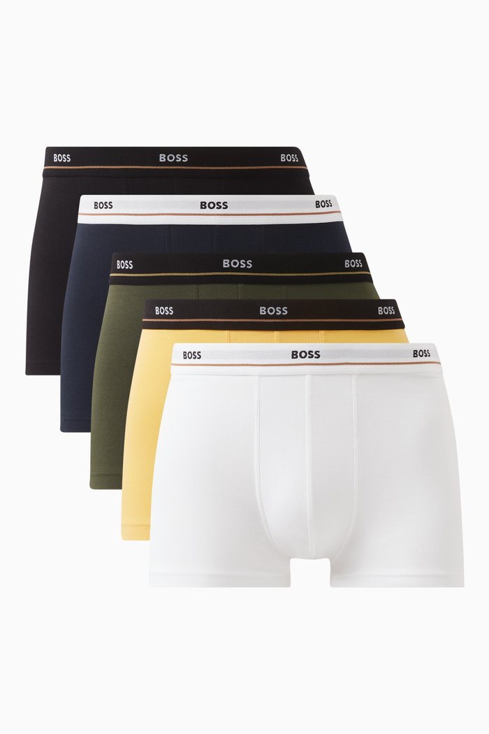 Essential Logo Trunks in Cotton Stretch, Set of 5, Multicolour