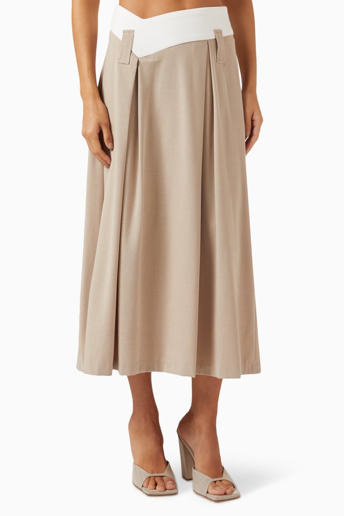 

Angled Waist Midi Skirt, Neutral