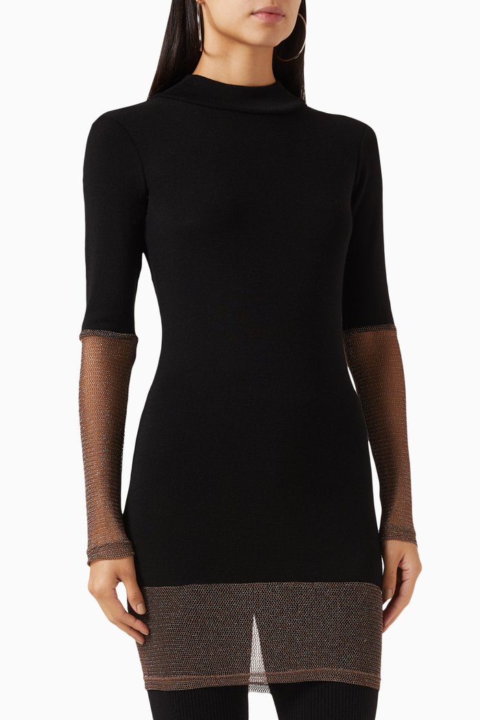 

Two Tone Turtleneck in Wool, Black