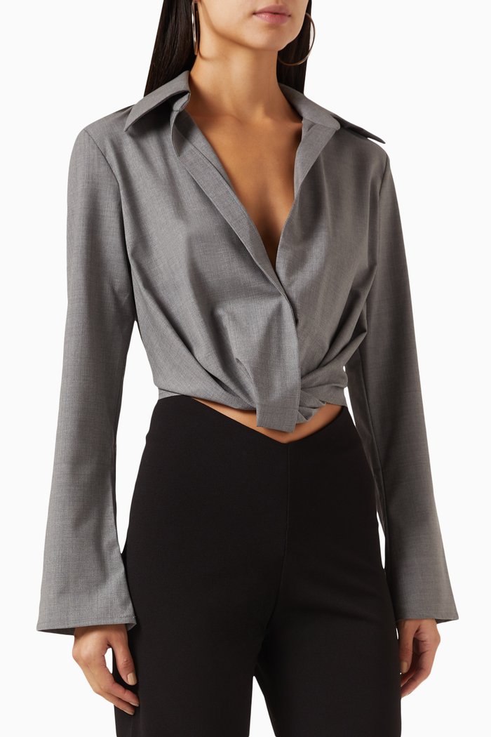 

Twist Front Blouse in Wool Blend, Grey