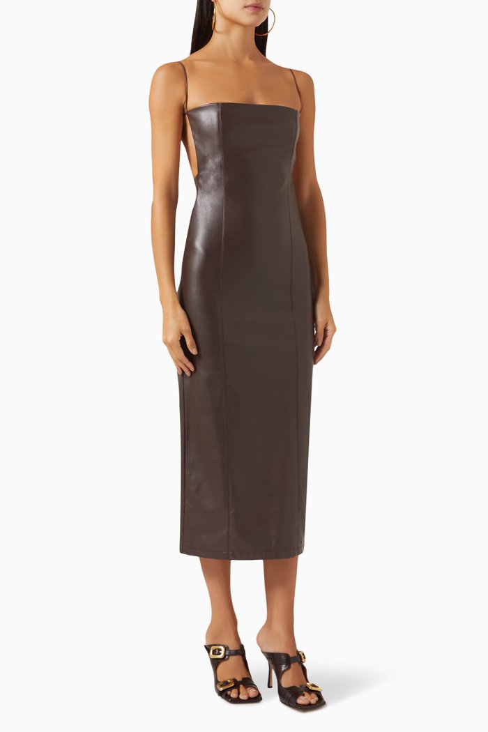 

Midi Dress in Recycled Vegan Leather, Brown