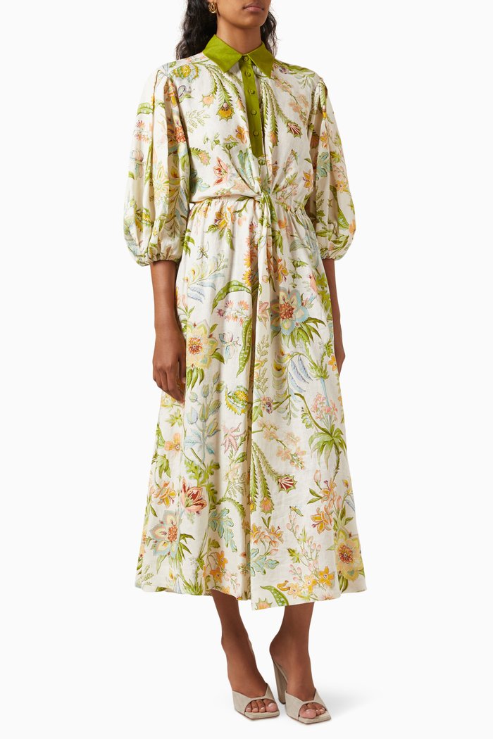 

Ira Twist Front Shirt Dress in Linen, Yellow