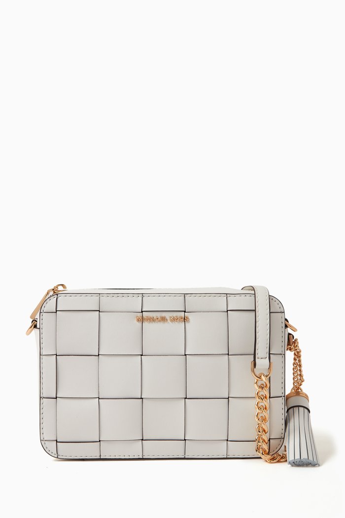 

Medium Ginny Crossbody Bag in Woven Leather, White