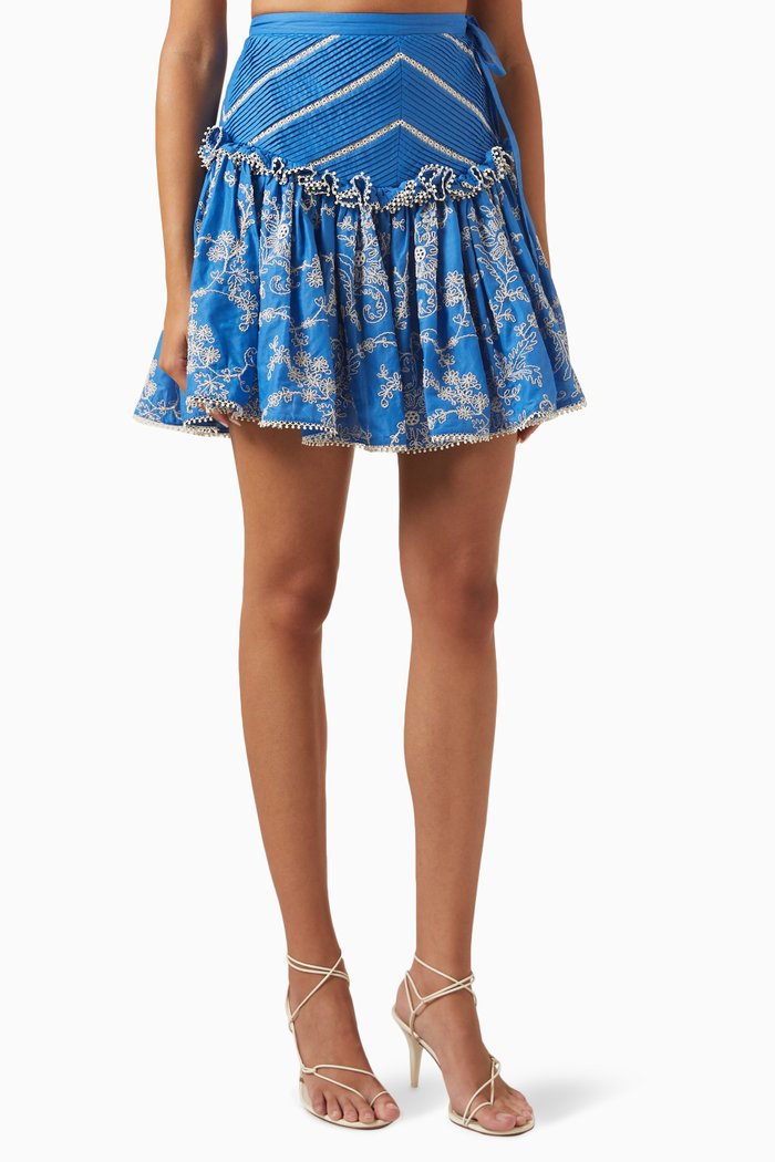 

Bonnie Embroidered Skirt in Cotton, Blue