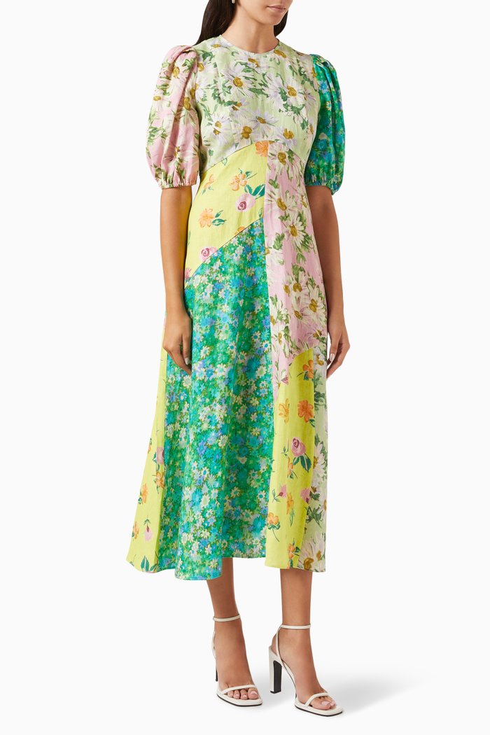 

Kenzie Patchwork Midi Dress in Linen, Multicolour