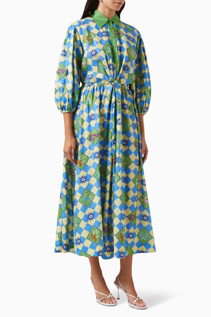 

Lou Twist Front Shirt Dress in Linen, Multicolour