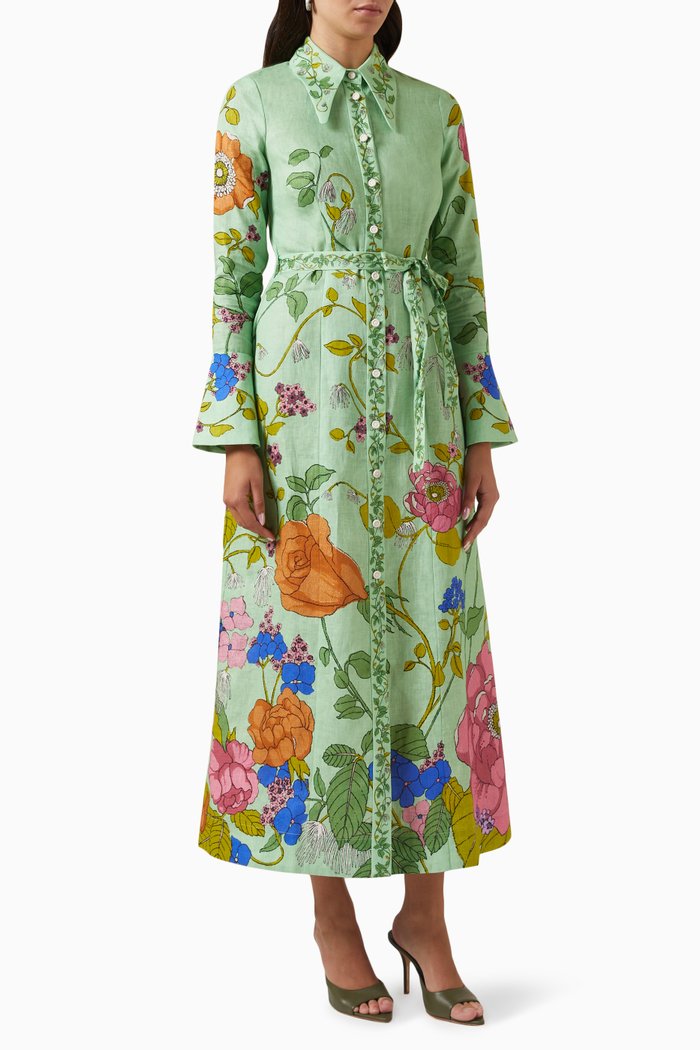 Olivia Shirt Dress in Linen, Green