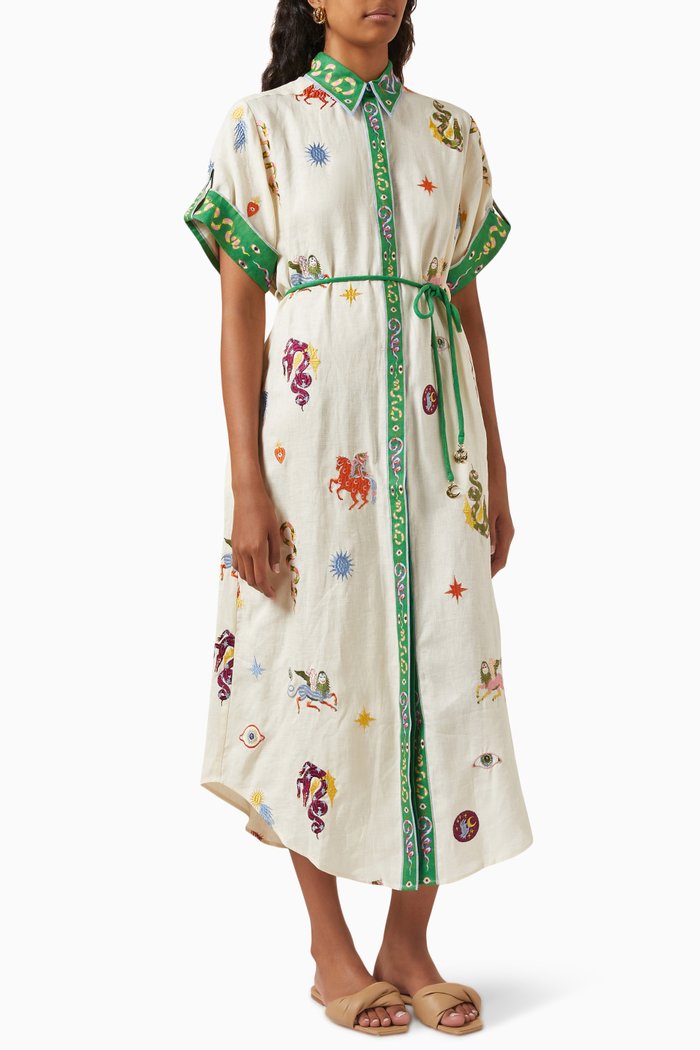 

Seeker Embroidered Shirt Dress in Linen, Multicolour