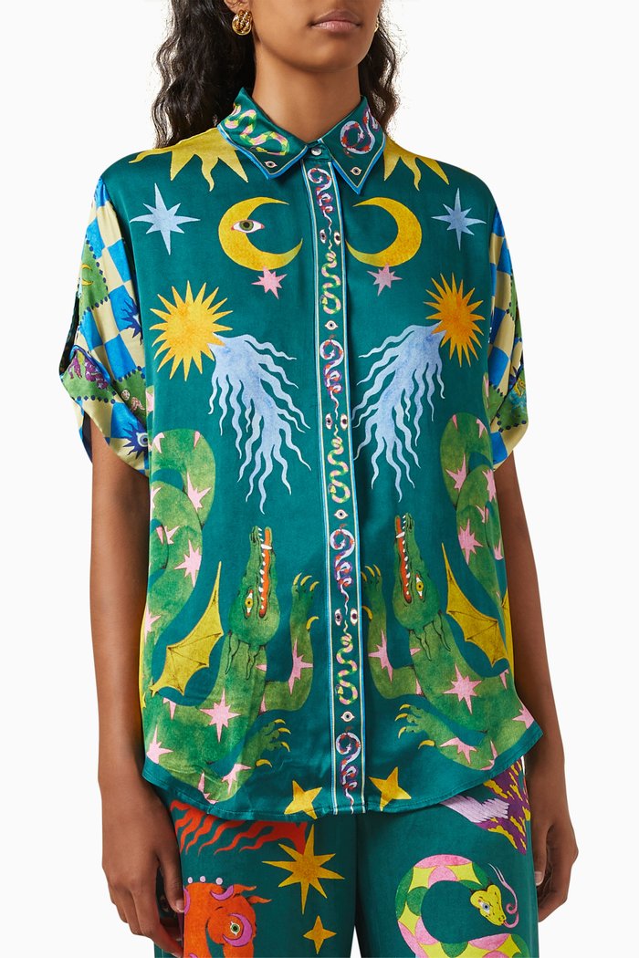 Gaurdian Oversized Shirt in Silk, Multicolour