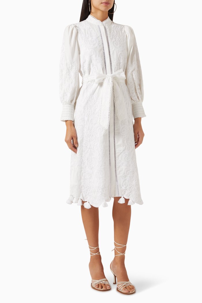 

Shanley Embroidered Midi Dress in Cotton-poplin, White
