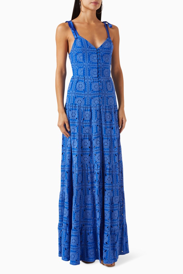 

Shanti Embroidered Maxi Dress in Viscose, Blue