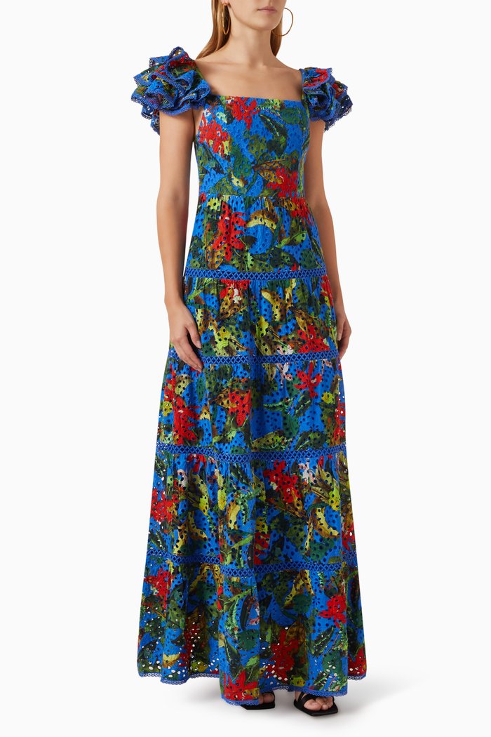

Tawny Eyelet Maxi Dress in Cotton, Multicolour