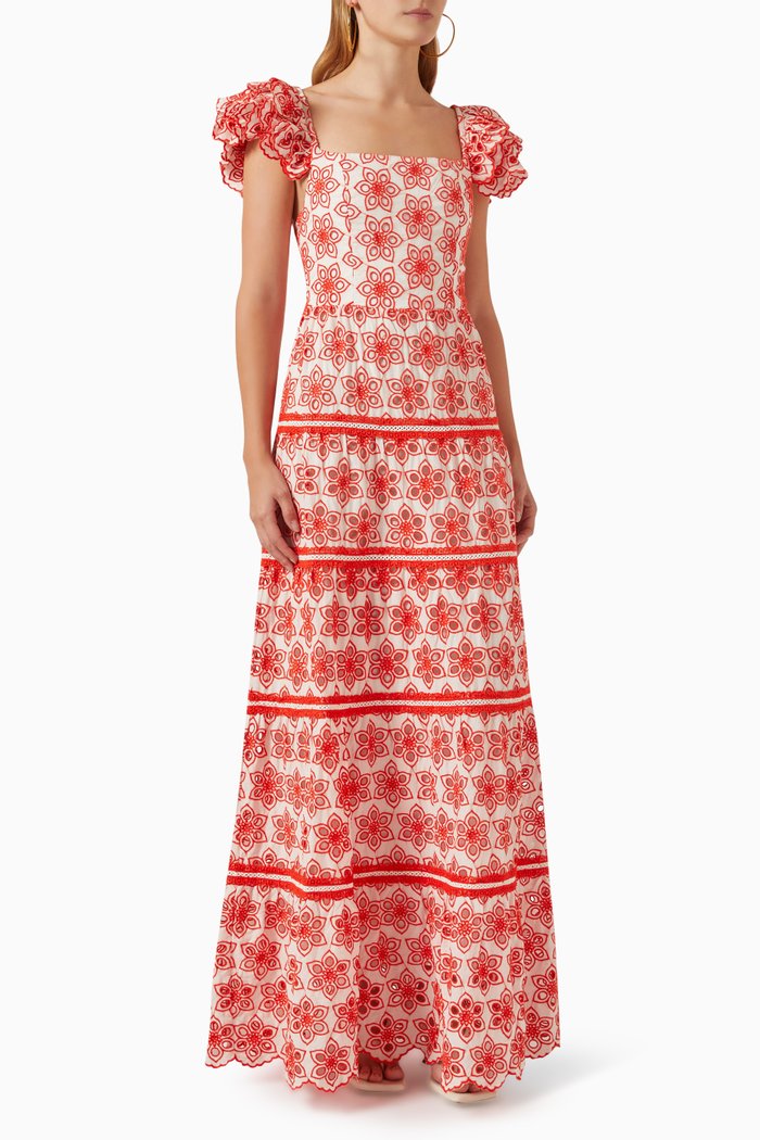 

Tawny Eyelet Maxi Dress in Cotton, Multicolour