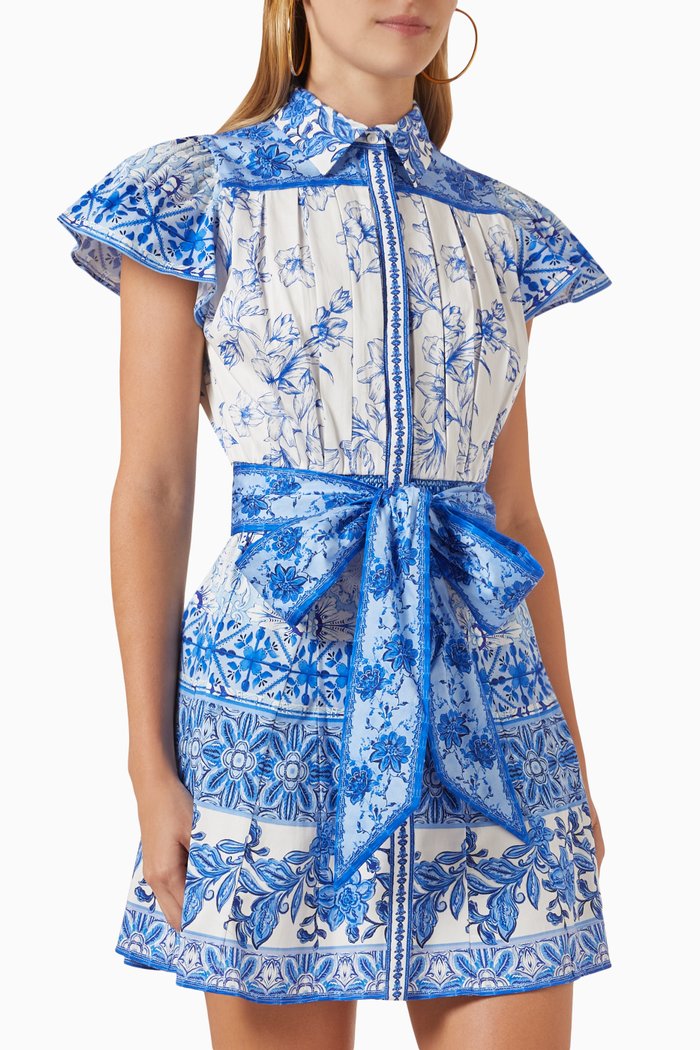 

Tiffie Belted Mini Dress in Cotton, Blue
