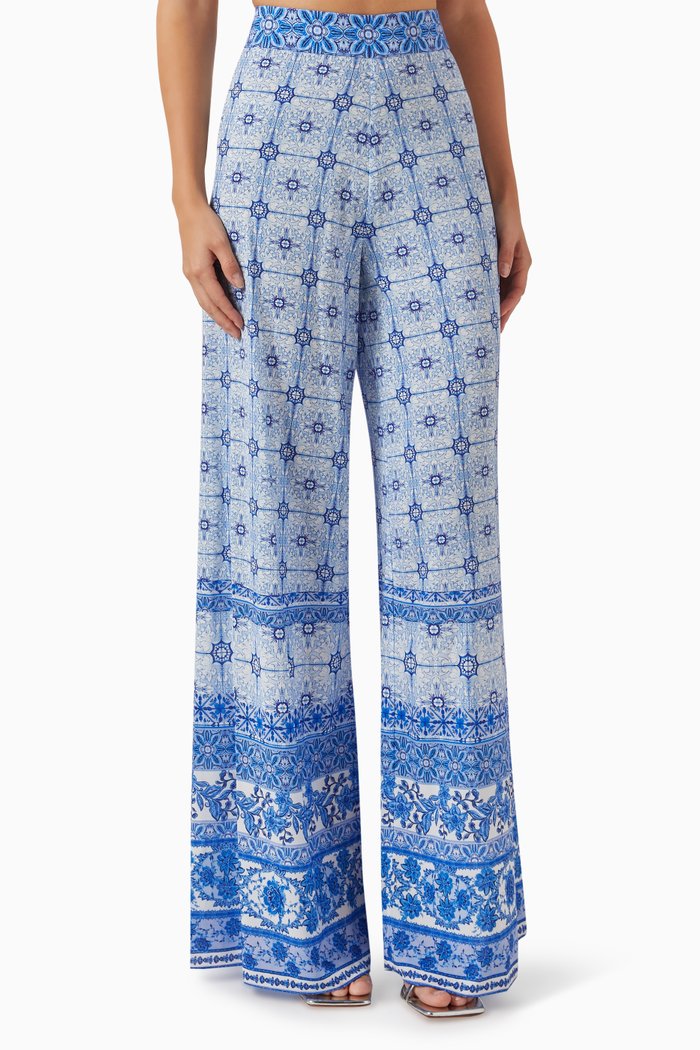 

Athena Printed Wide-leg Pants, Blue