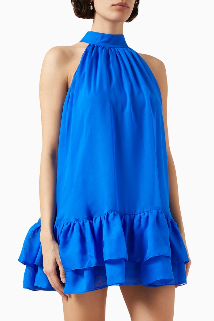 Erna Mini Dress in Chiffon, Blue