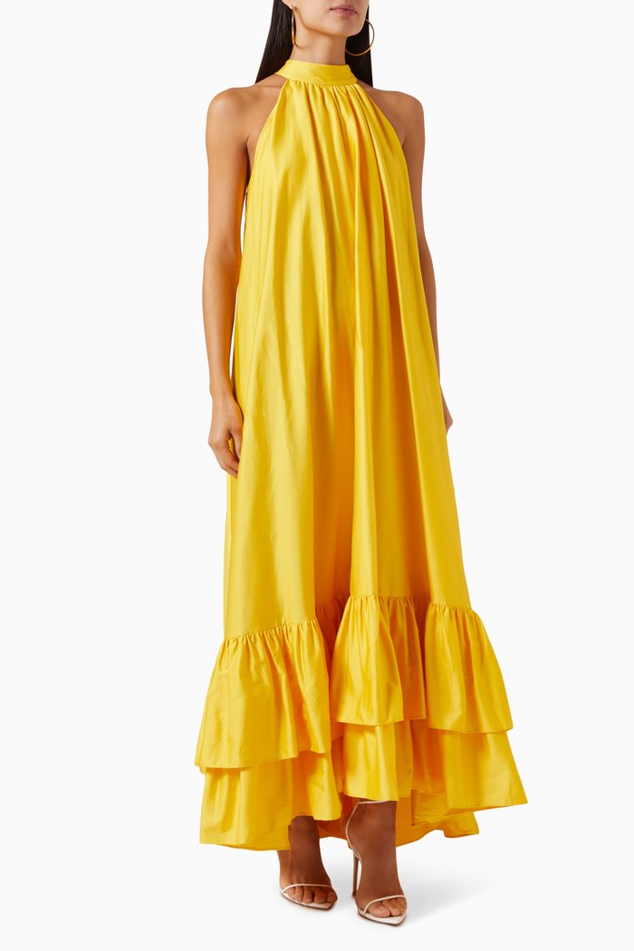 

Jovie Halter Ruffled Maxi Dress in Cotton-poplin, Yellow