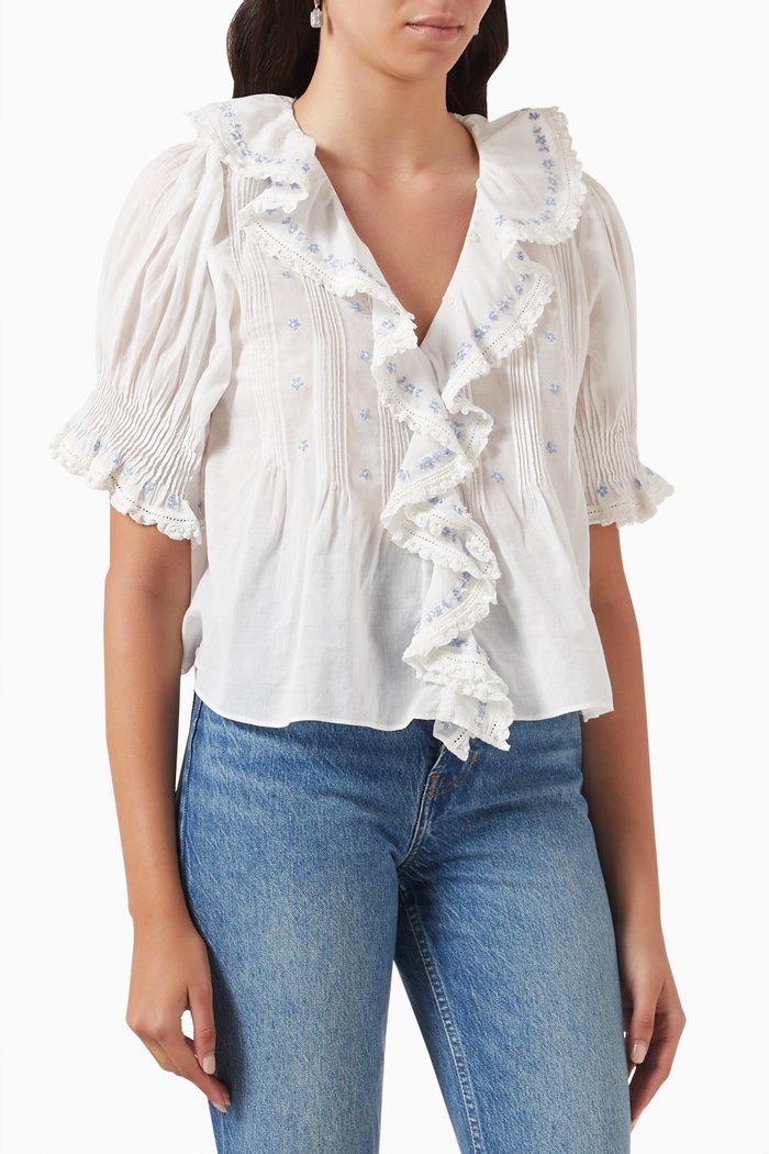 Sula Frill Top in Silk, White
