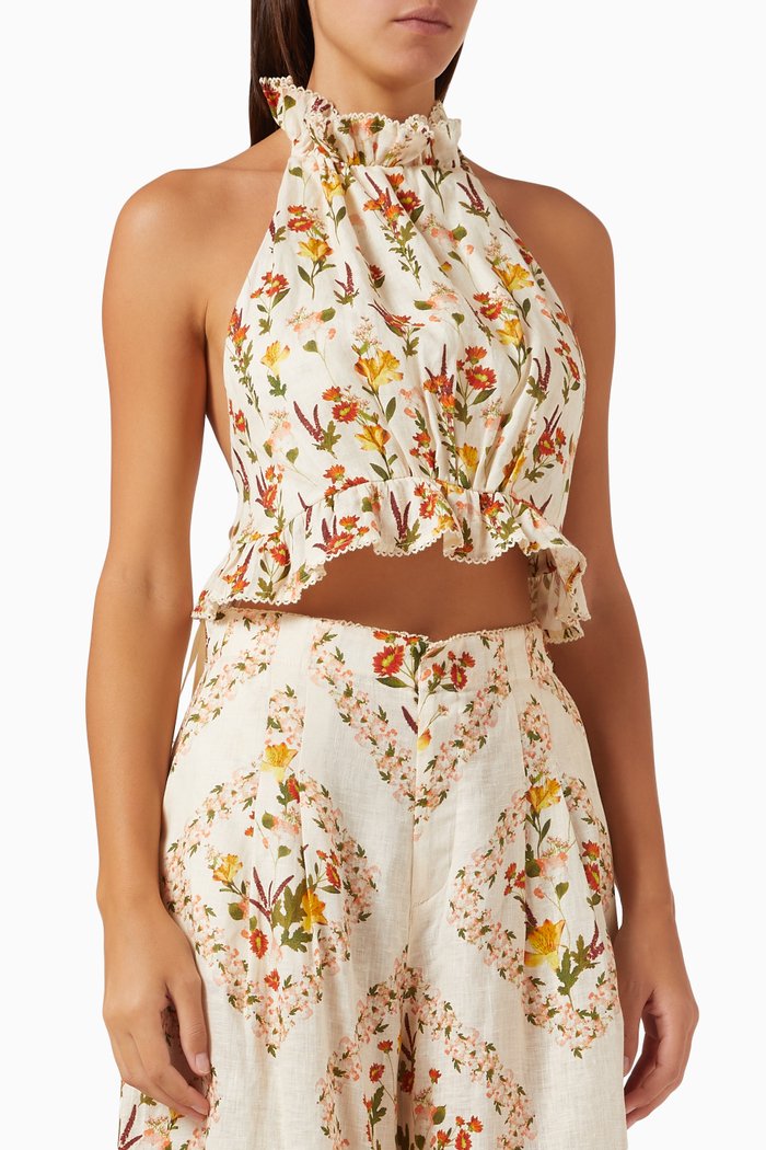 Nardo Clementina Crop Halter Top in Linen, Multicolour