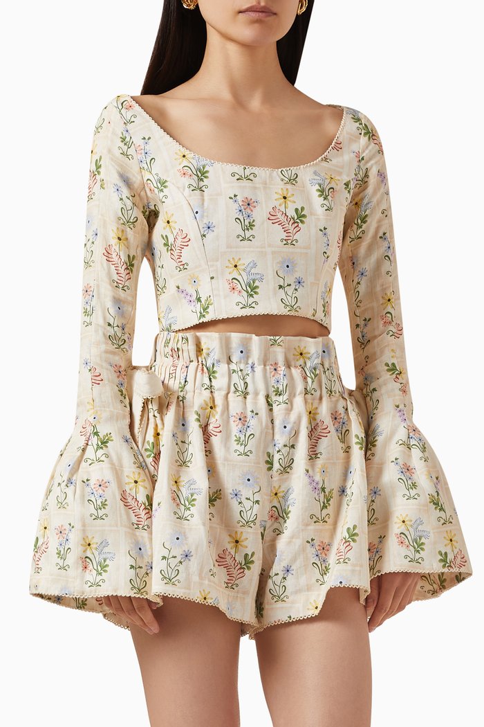 Limoncillo Pradera Crop Top in Linen, Neutral