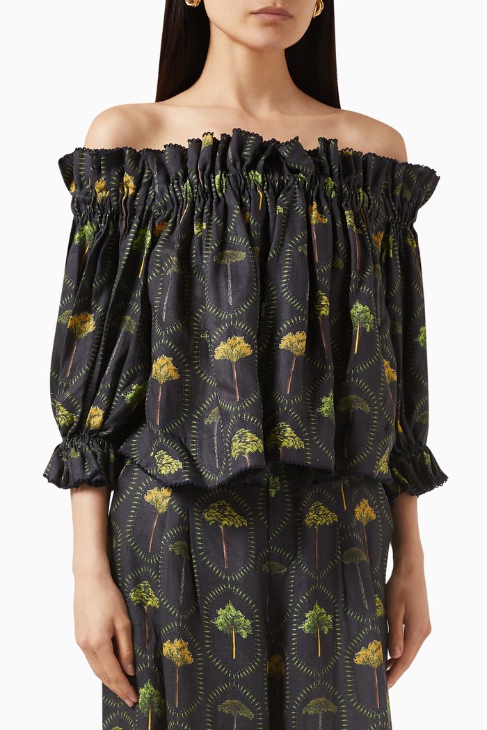 

Urucú Arboleda Off-shoulder Top in Linen, Blue