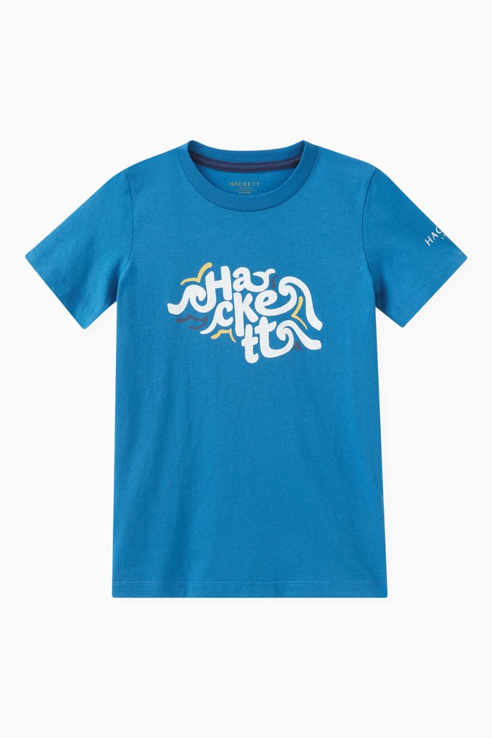 

Wave Logo Print T-shirt in Cotton, Blue