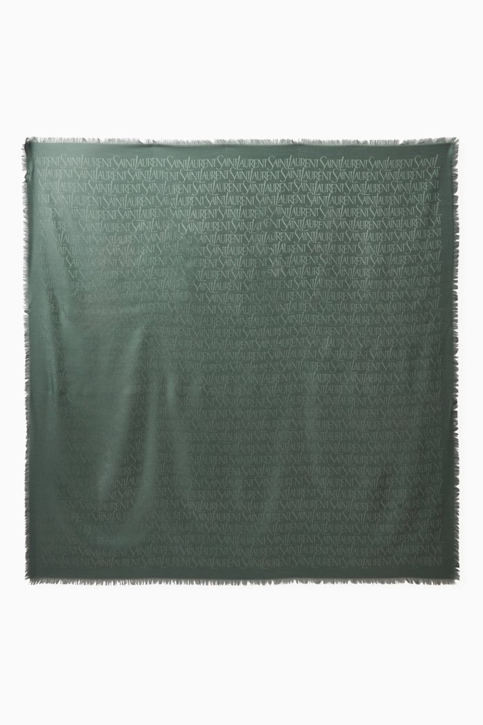 

SAINT LAURENT Large Square Scarf in Silk & Wool Jacquard, Green