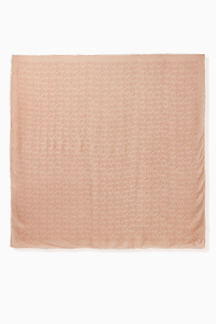 

Large Saint Laurent Logo Square Scarf in Cashmere & Modal, Neutral