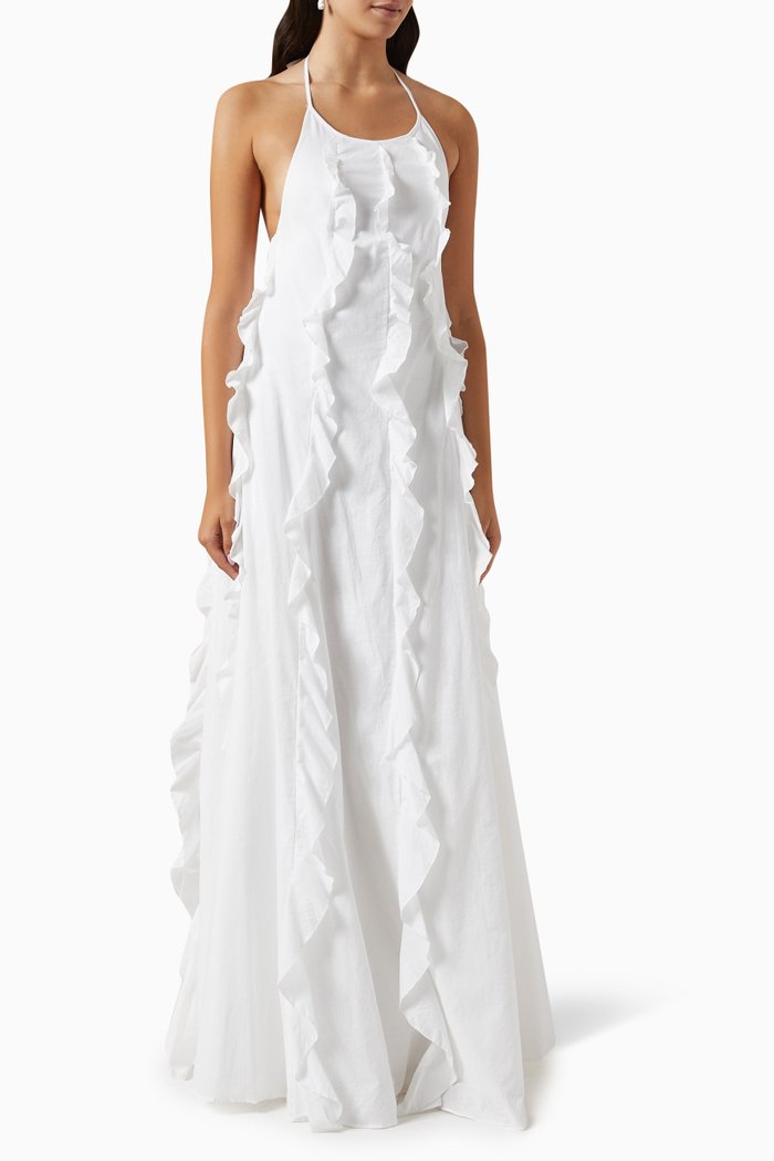 

Marike Halter Maxi Gown in Cotton Voile, White