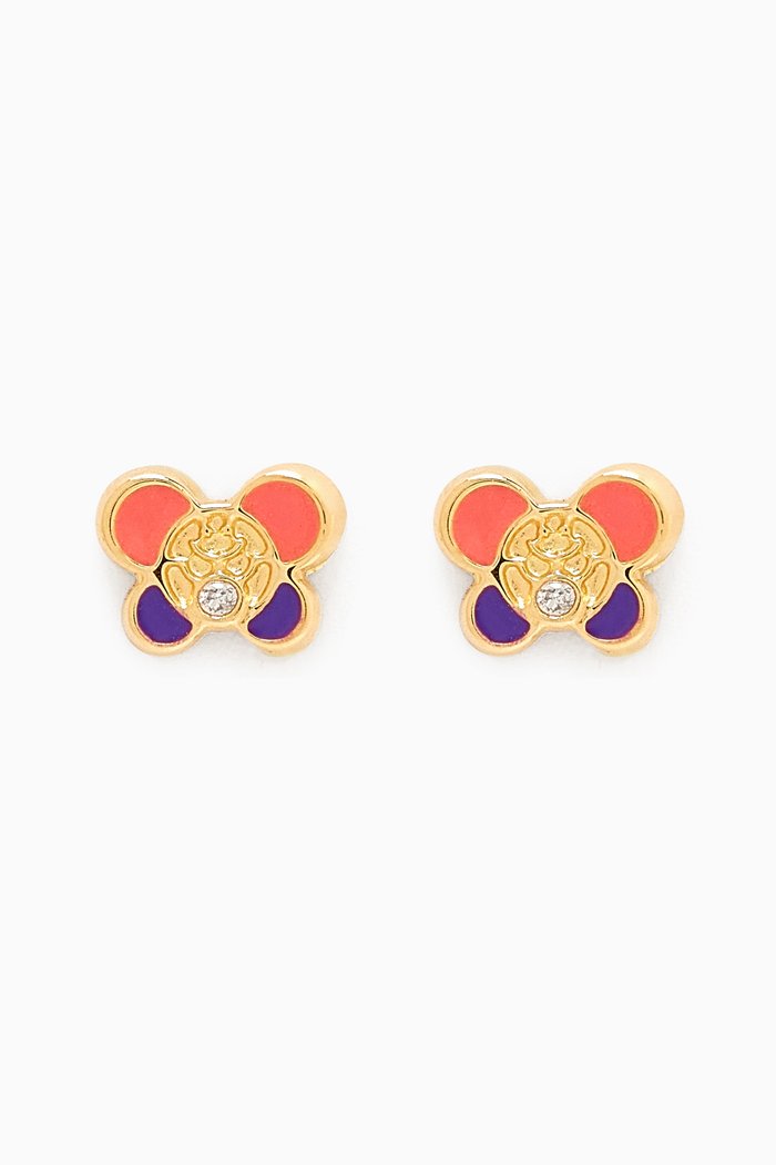 Butterfly Diamond & Enamel Stud Earrings in 18kt Yellow Gold