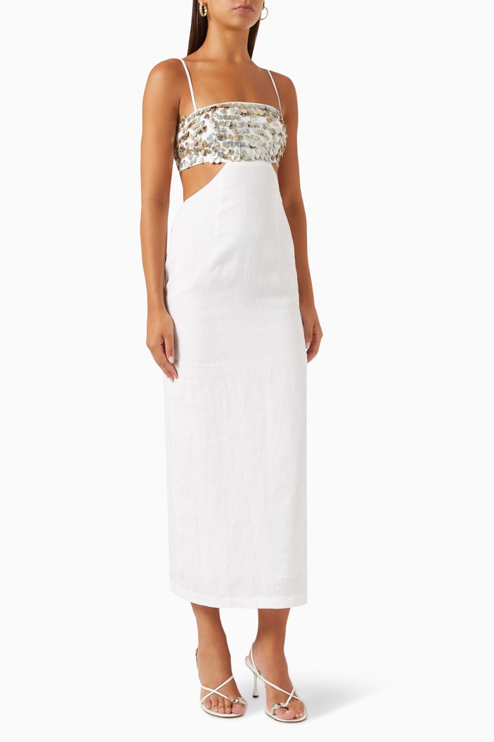 

Jada Embellished Maxi Dress in Linen, White