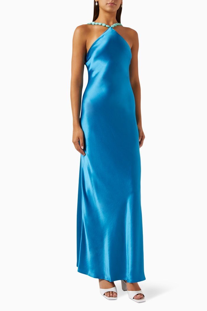 

Cadence Maxi Dress in Satin, Blue