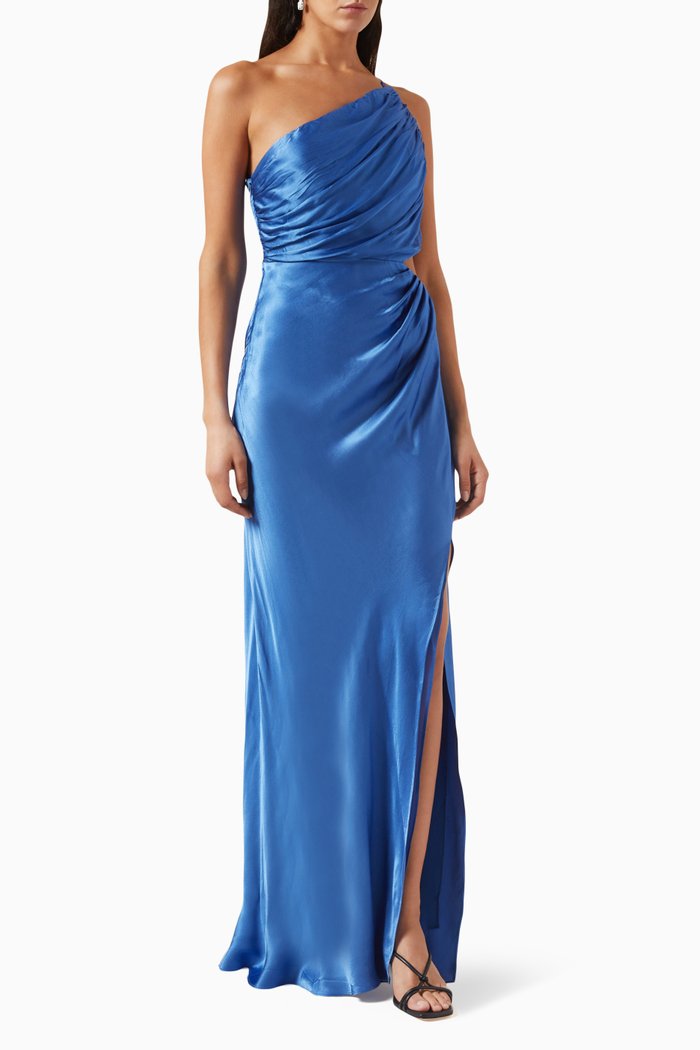 

Oliviera One-shoulder Gathered Maxi Dress in Viscose-silk, Blue