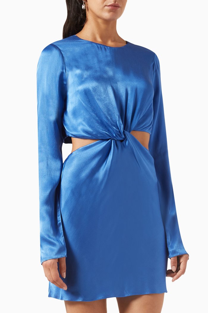 Oliviera Twist-front Mini Dress in Viscose-silk, Blue