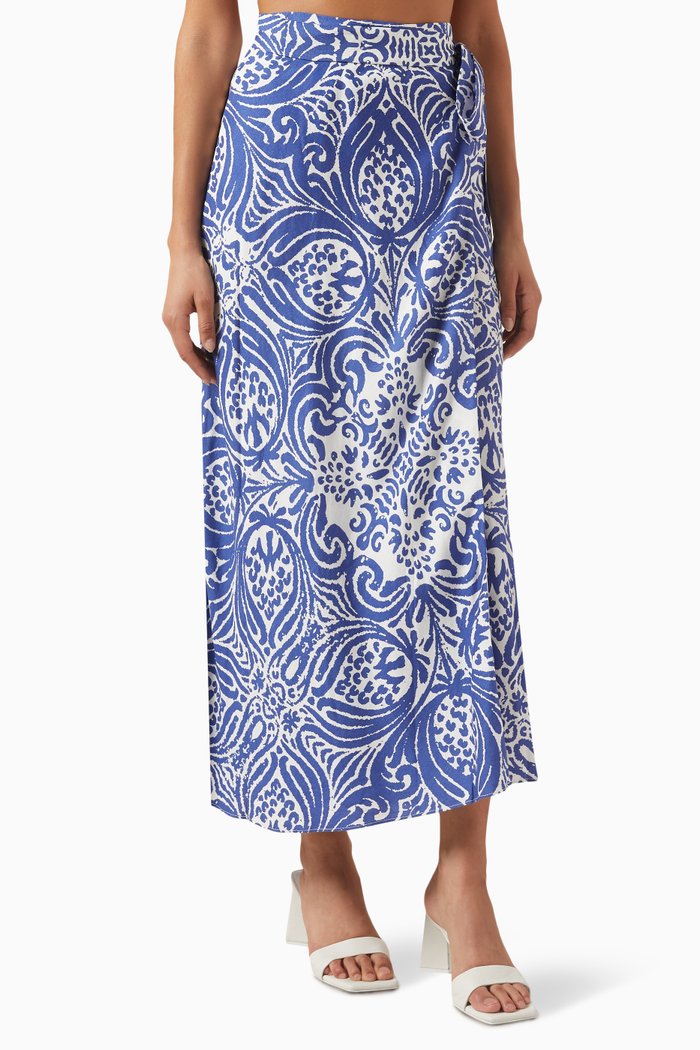 

Pombeline Maxi Wrap Skirt in Linen-blend, Blue