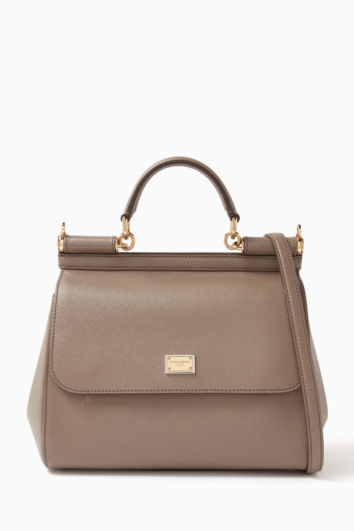 

Medium Sicily Top-Handle Bag in Leather, Neutral