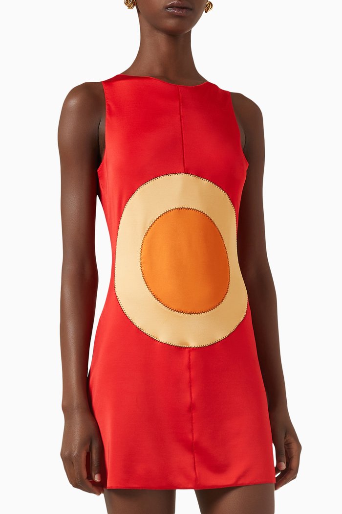 

Boat-neck Mini Dress in Stretch-viscose, Red