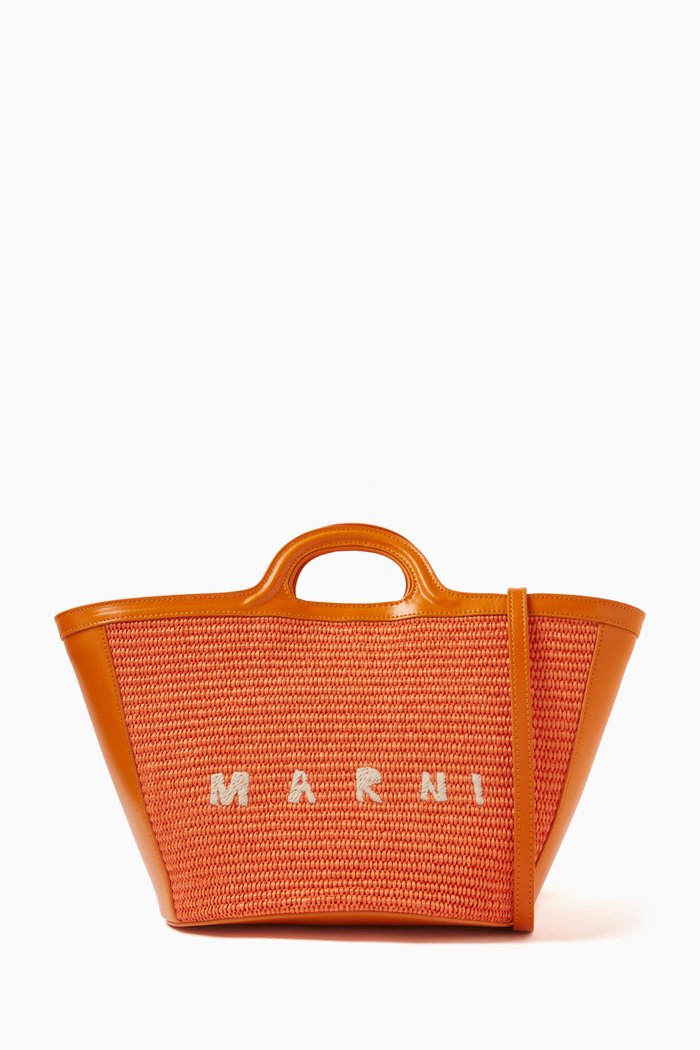 

Small Tropicalia Bag in Leather & Raffia, Orange