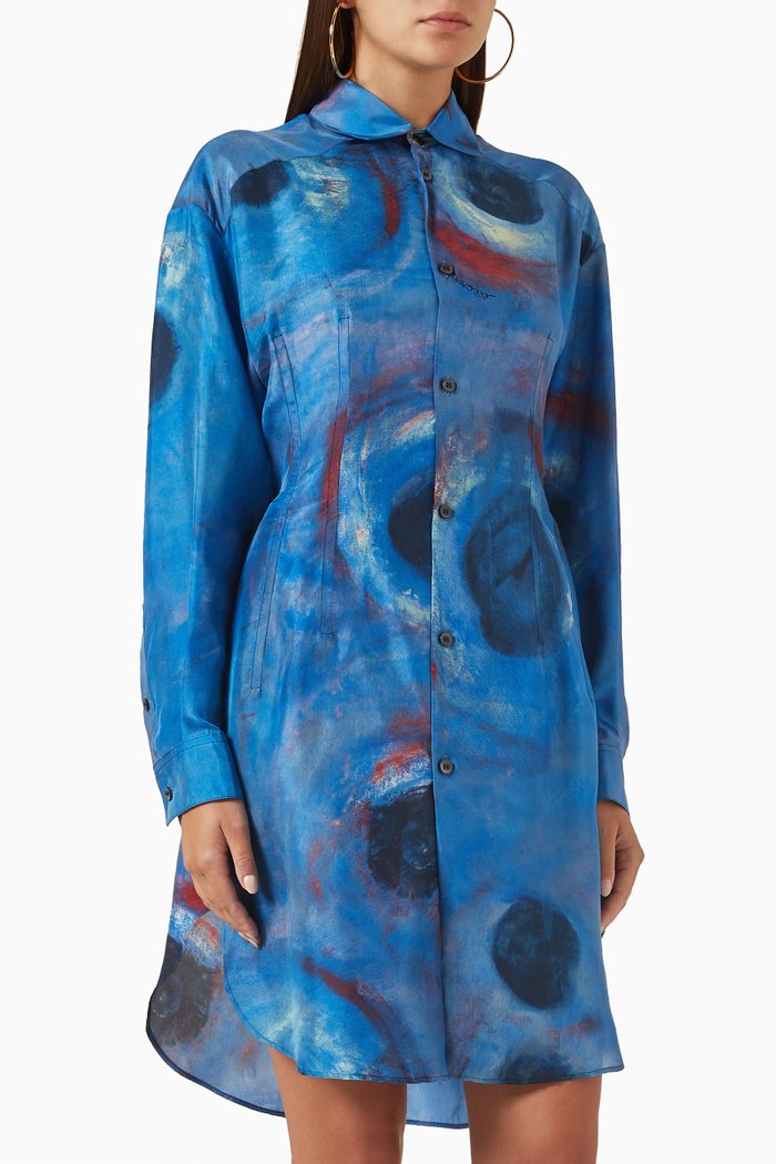 

Printed Shirt Dress, Blue