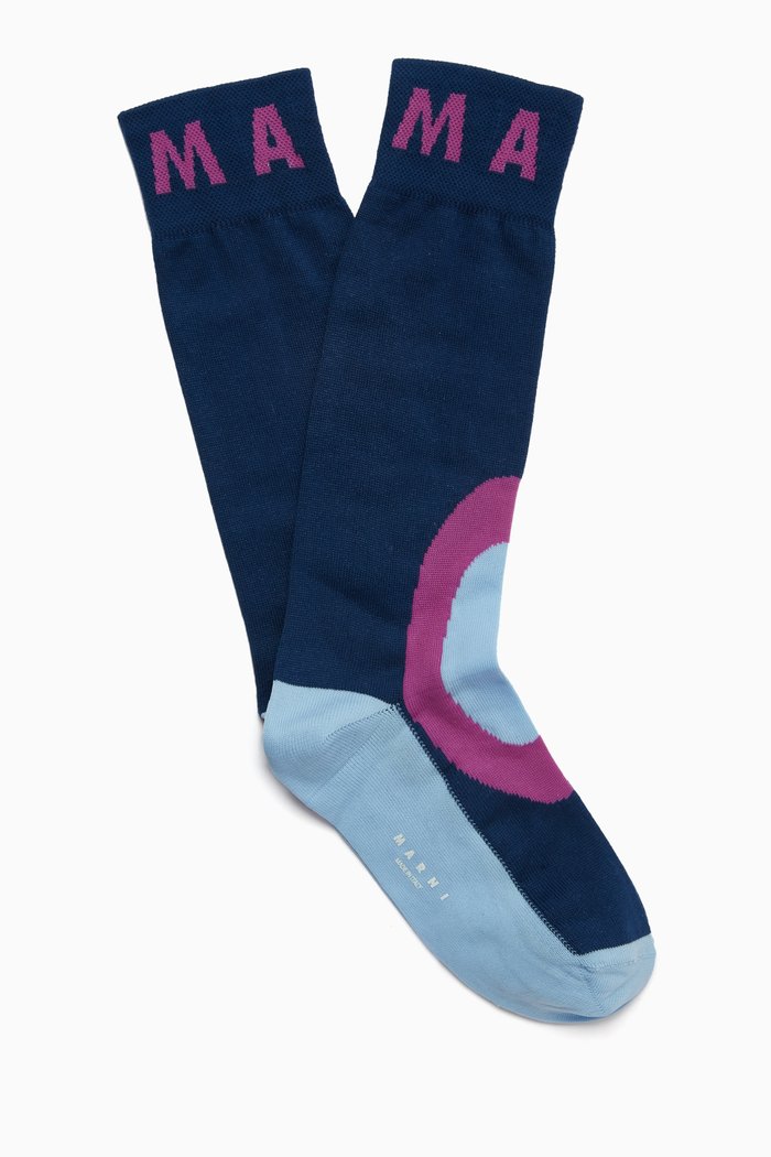 

Colour-block Mid-calf Socks in Cotton-nylon Blend Knit, Blue