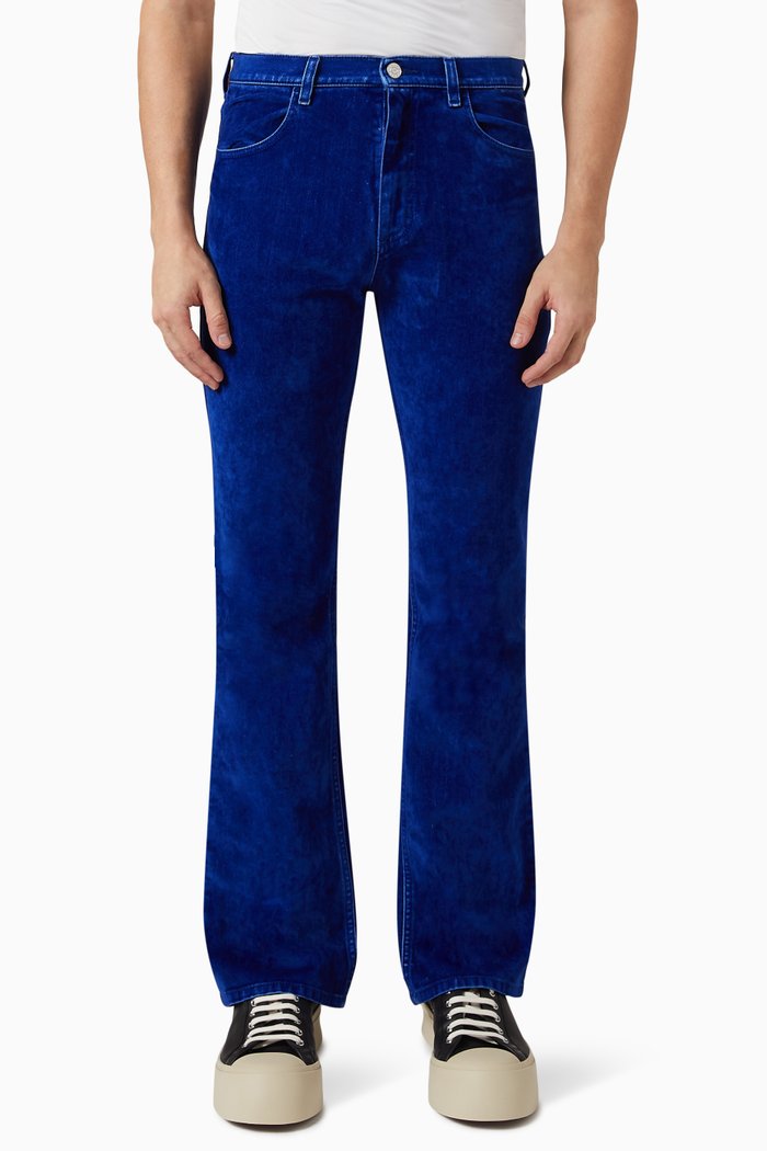 

Slim-fit Flared Jeans in Flocked Denim, Blue