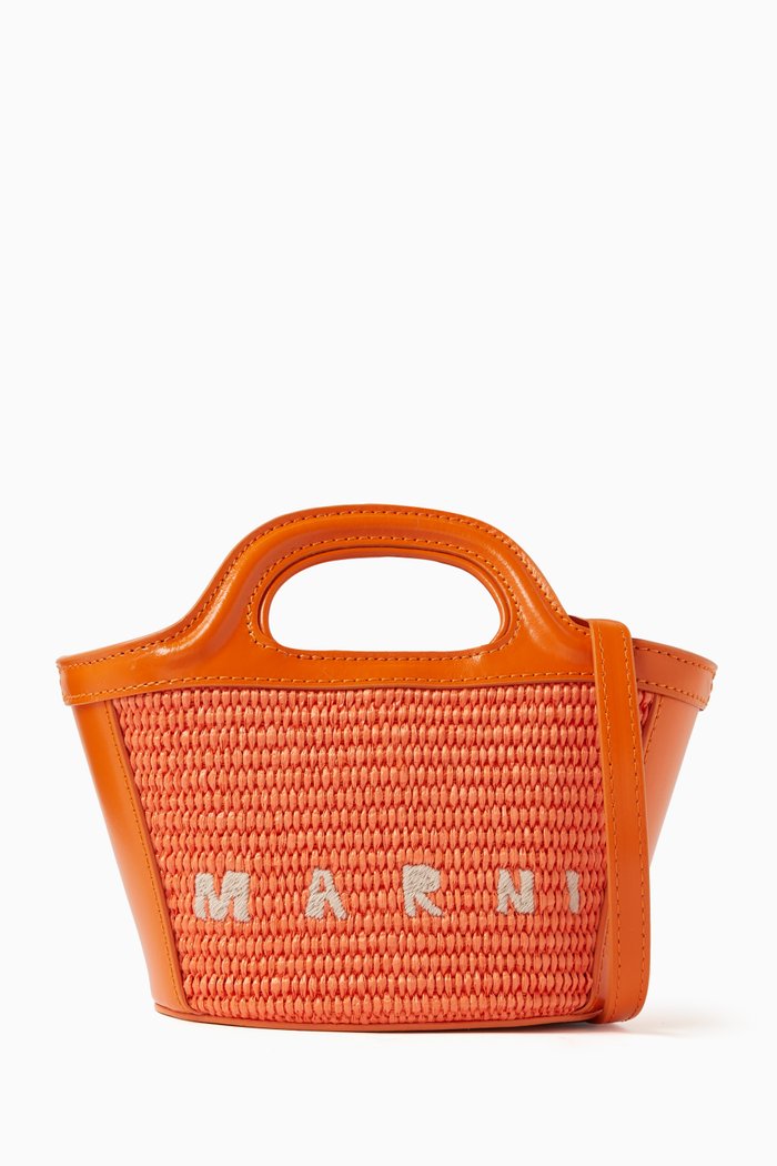 

Micro Tropicalia Bag in Leather & Raffia, Orange
