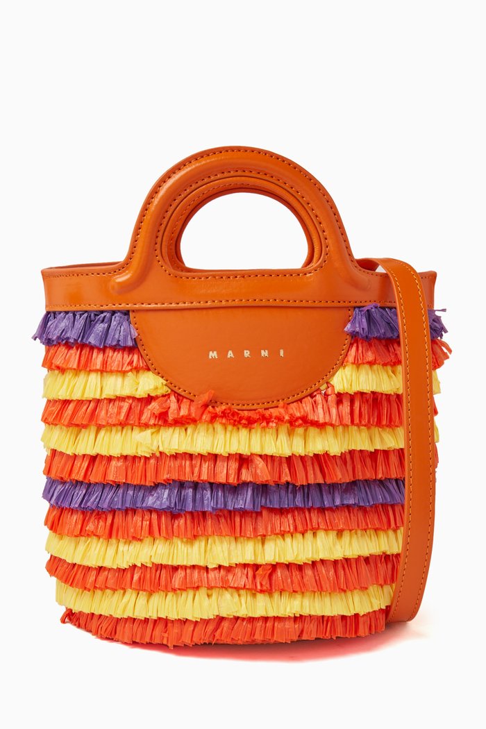 

Mini Sac Bag in Leather & Raffia, Multicolour